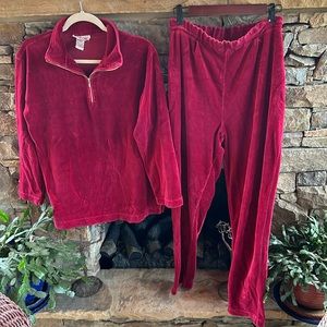 Talbots Velour Loungewear Top & Pants Deep Red, Top S,Pants M (Both Fit larger)